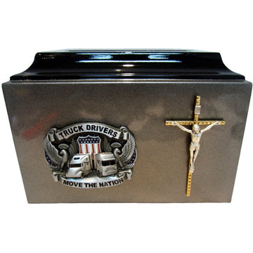Religious Truck Driver Fiberglass Box Cremation Urn 