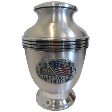 Satin Finished US Veteran 3-Ring Aluminum Cremation Urn