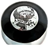 Black Live to Ride Gas Tank Cremation Urn Shown with Custom 