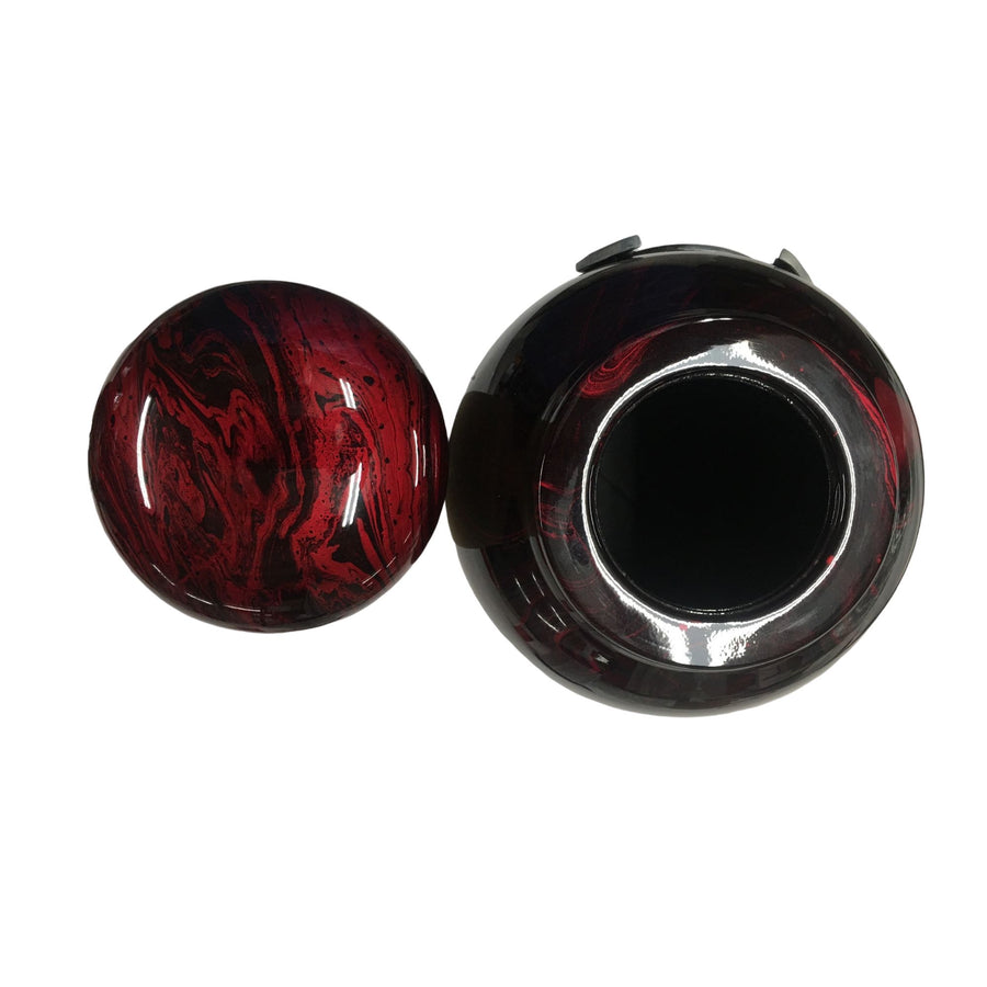 Marbled Red Firefighter Classic Vase Cremation Urn Shown with 3D Solid Metal Medallion  - 933