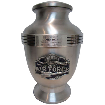 Air Force Jets 3-Ring Aluminum Cremation Urn Shown with 3D Solid Metal Medallion