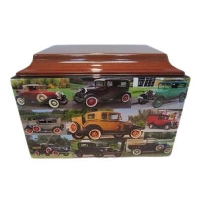 Antique Car Collage Fiberglass Box Cremation Urn