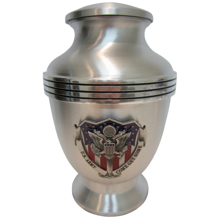 Army 3-Ring Aluminum Cremation Urn Shown with 3D Solid Metal Medallion