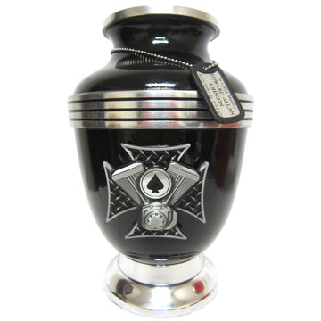Black Ace of Spades Military 3-Ring Aluminum Cremation Urn