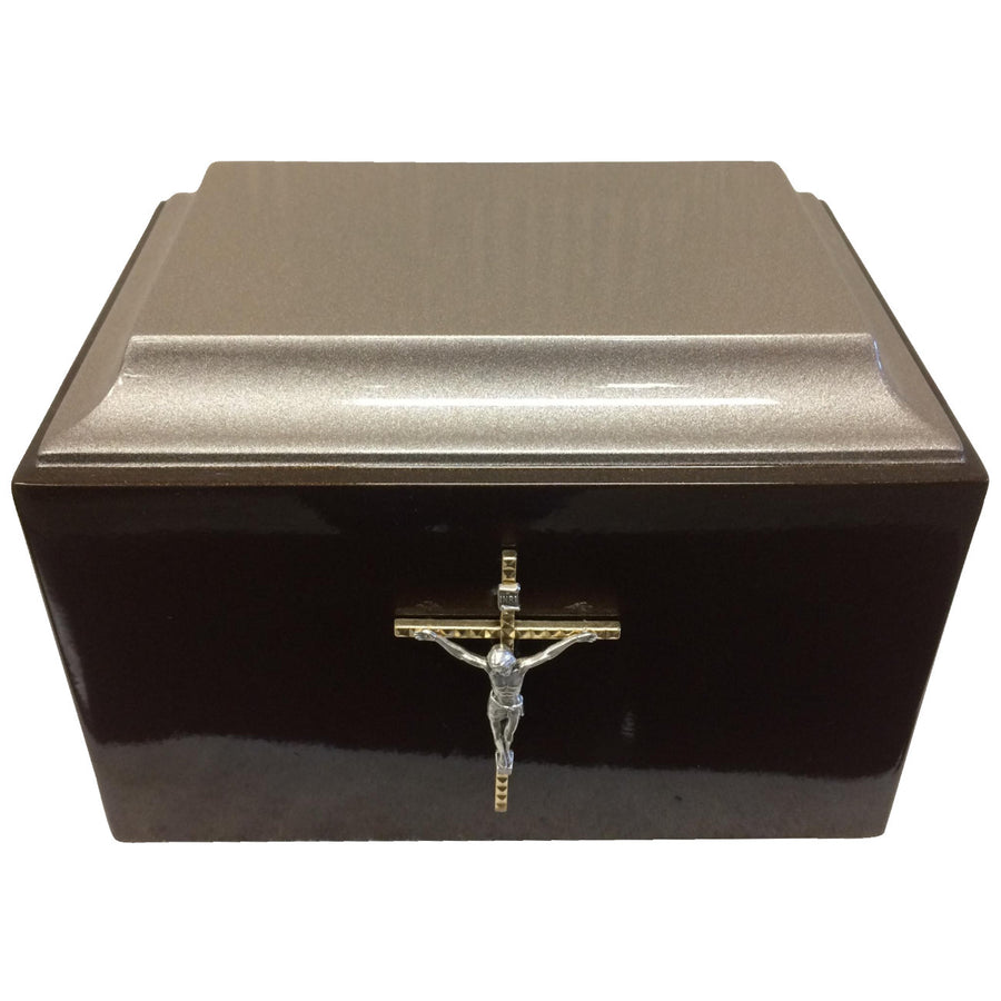 Brown and Cream Mocha Crucifix Fiberglass Box Cremation Urn