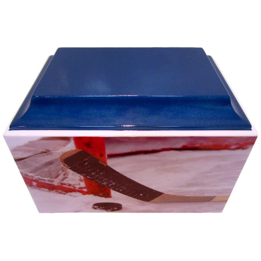 Blue Hockey Fiberglass Box Cremation Urn