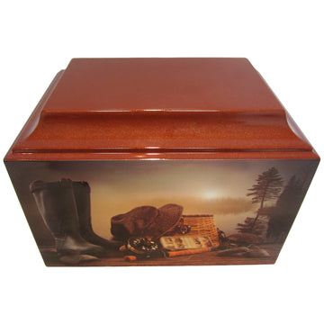 Brown Trout Fishing Fiberglass Box Cremation Urn