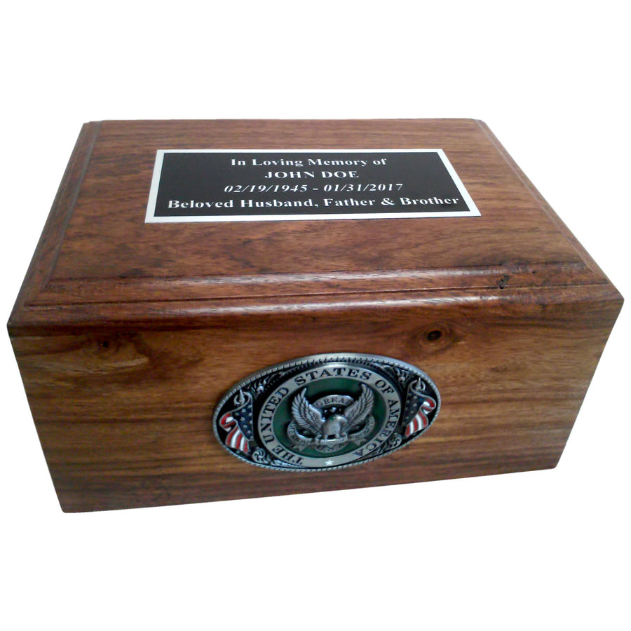 Civil Servant Government Employee Large Wooden Box Cremation Urn Shown with 3D Solid Metal Medallion - 902