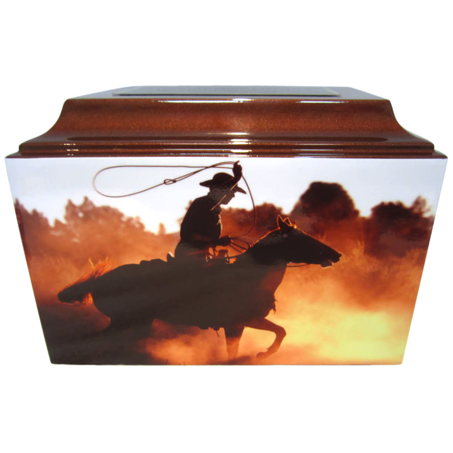 Western Cowboy Horse Riding Fiberglass Box Cremation Urn