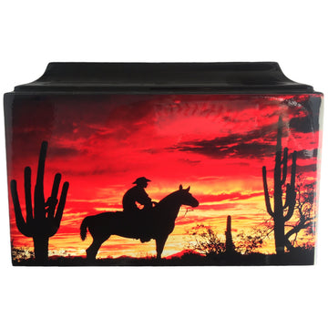 Cowboy Western Sunset Fiberglass Box Cremation Urn