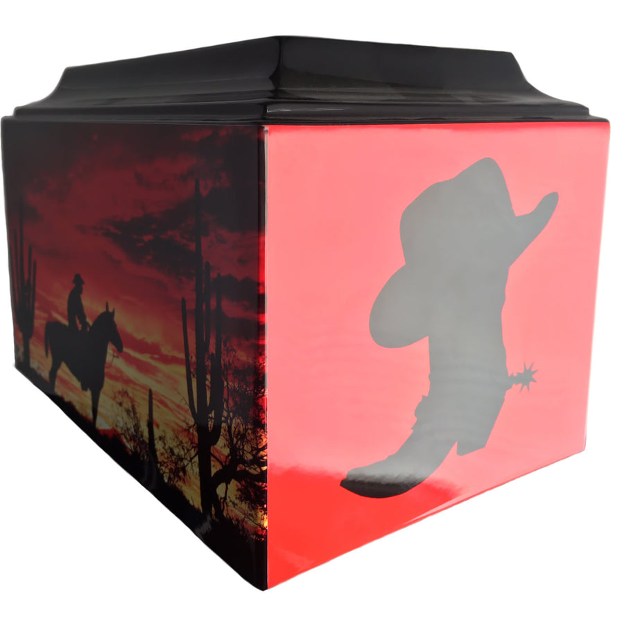 Urna de cremación con caja de fibra de vidrio Cowboy Western Sunset - 500