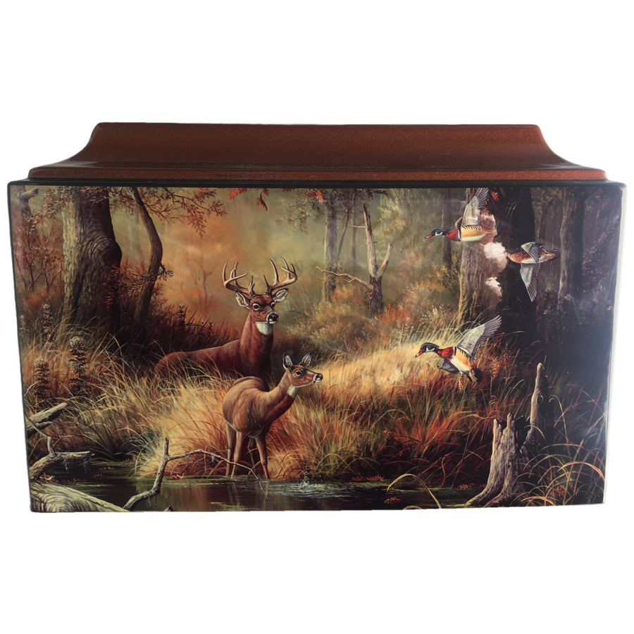 Deer and Duck Hunter Fiberglass Box Cremation Urn 