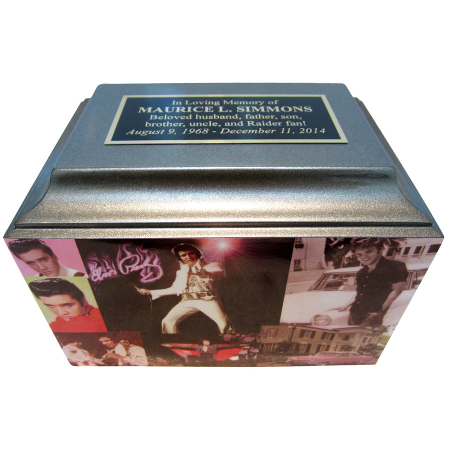 Urna de cremación con caja de fibra de vidrio con collage de tributo al cantante de rock - 808