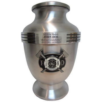 Firefighter Chrome 3-Ring Aluminum Cremation Urn