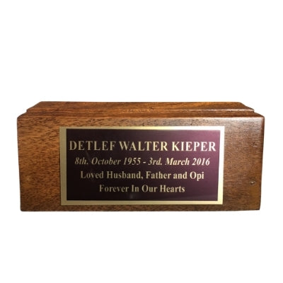 USA Air Force Small Wooden Box Cremation Urn Shown with 3D Solid Metal Medallion  front view