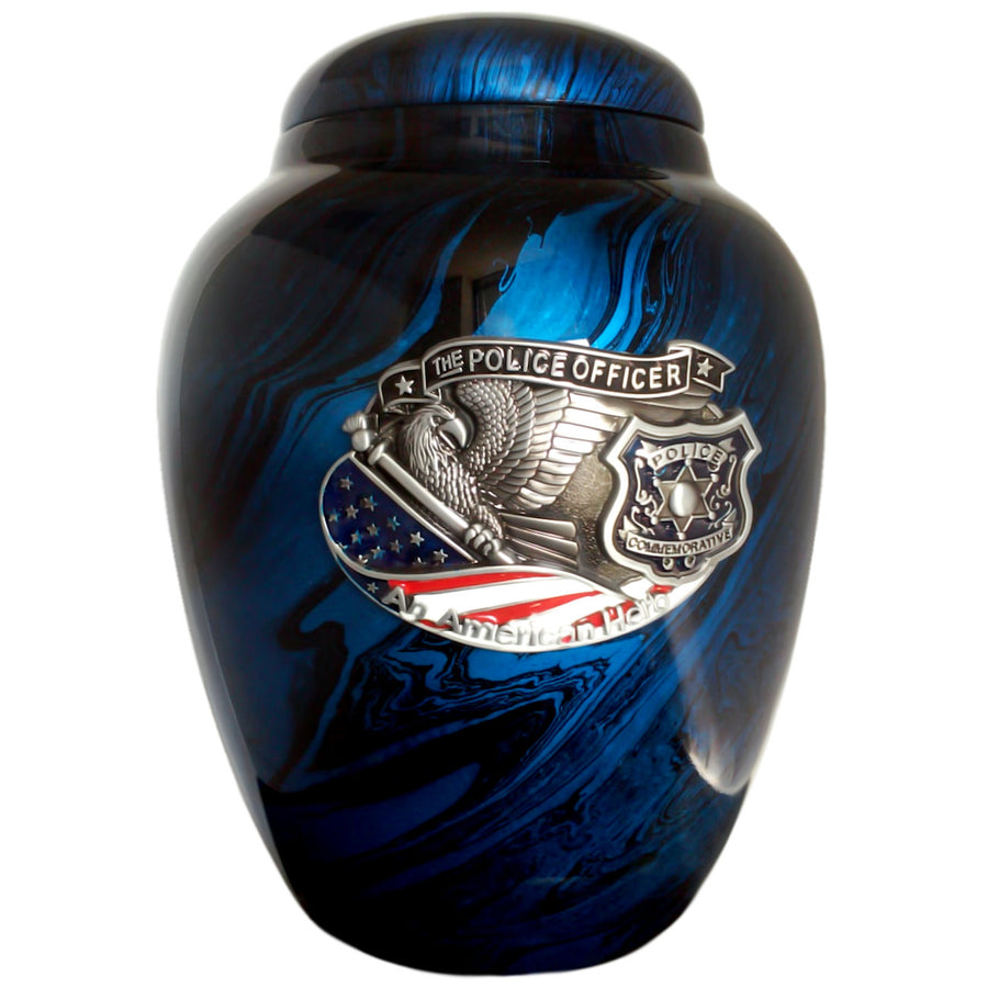 Marbled Blue Police Vase Cremation Urn