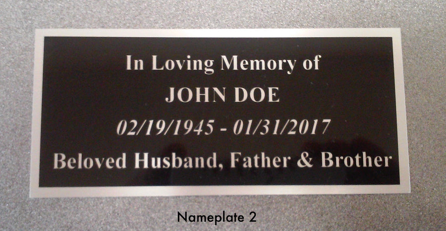 Nameplate for cremation urn 