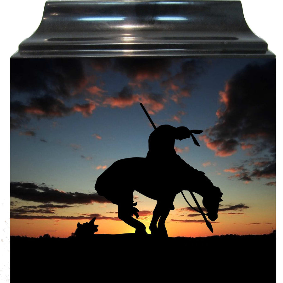 Native Horseback Riding Fiberglass Box Cremation Urn – T105
