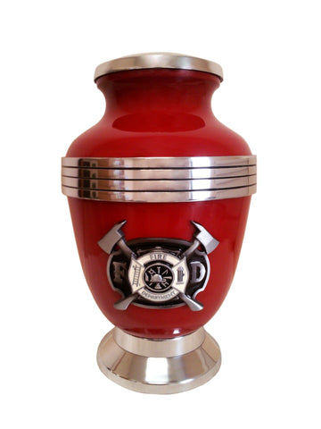 Red Firefighter 3-Ring Aluminum Cremation Urn