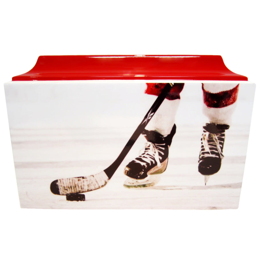 Red Hockey Fiberglass Box Cremation Urn