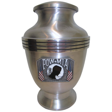 Brushed Aluminum POW-MIA 3-Ring Aluminum Cremation Urn