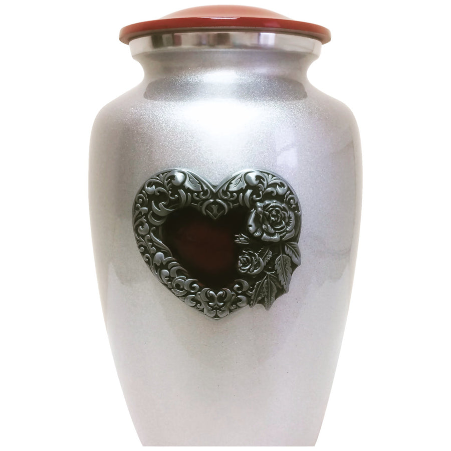 Silver & Red Heart Classic Vase Cremation Urn