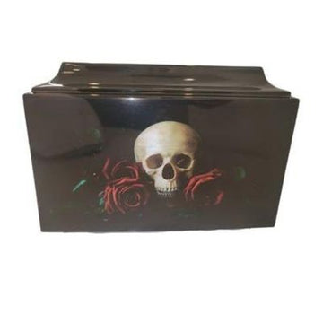 Skull with Roses Fiberglass Box Cremation Urn