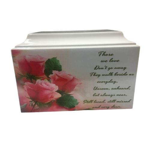 Pink Floral Fiberglass Box Cremation Urn