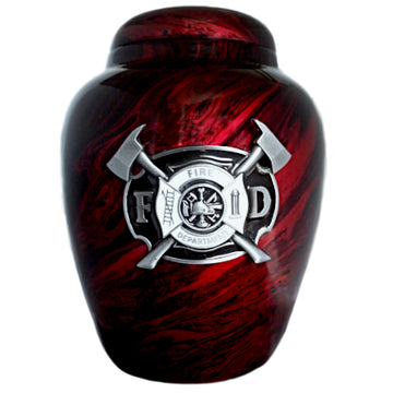 Police Officer with Flag Classic Vase Cremation Urn Extra Large Shown with  3D Solid Metal Medallion - 835