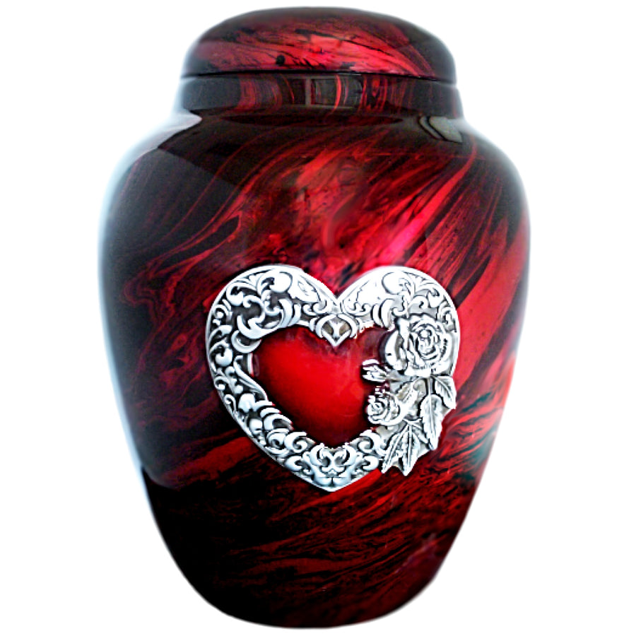 Marbled Red Heart Classic Vase Cremation Urn